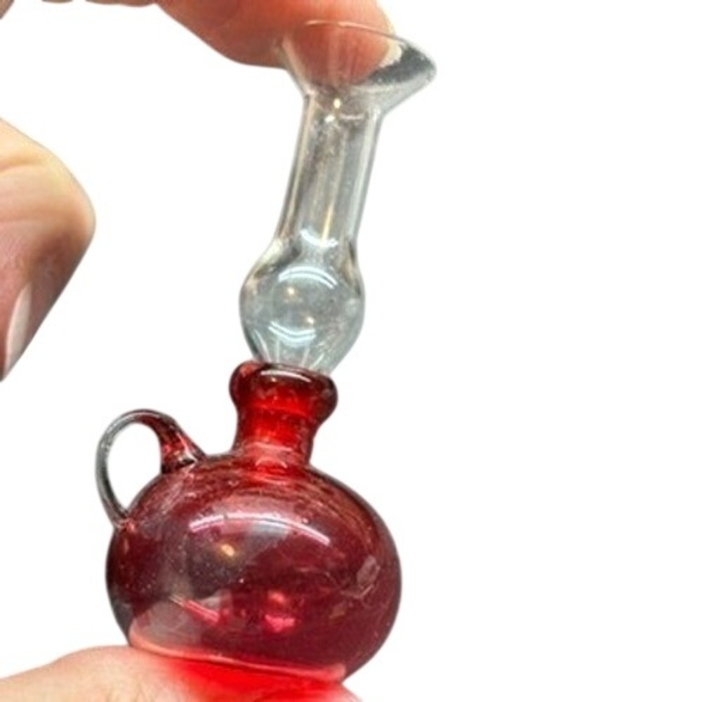 Vintage Miniature Red Blown Glass Vase Tiny Collectible Accent Decor